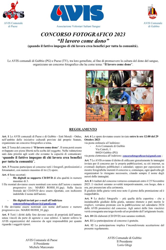 Concorso Fotografico Avis Gubbio Avis Paese